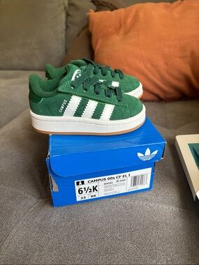 adidas Campus Kids Suede Sneakers in Forest Green and White